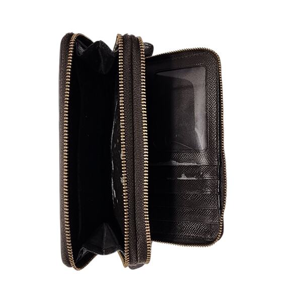 COACH Signature Monogram Fabric Leather Brown Two-Tone Double Zip Around Wallet - Picture 8 of 10